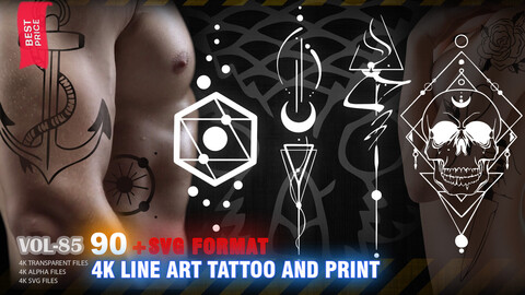 90 4K LINE ART TATTOO AND PRINT ARTWORKS - HIGH END QUALITY RES - (ALPHA & TRANSPARENT& VECTOR-SVG) - VOL84