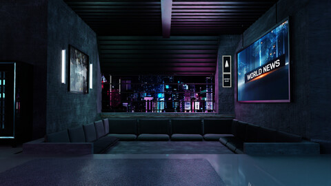 Custom Cyberpunk Living Room 3D Model - FBX,OBJ,MTL AND BLEND FILES