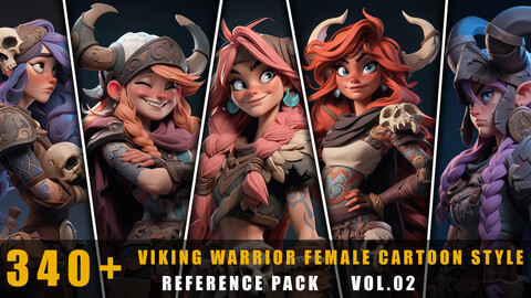 340+ Viking Warrior Female Cartoon Style - References Pack Vol.02