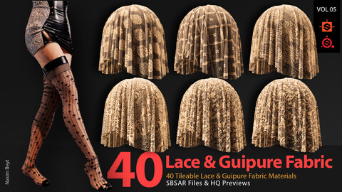 40 Tileable Lace & Guipure Fabric Materials-VOL05. SBSAR. Seamless