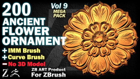 200 ZB ART Ancient Flower Ornaments For ZBrush (IMM Brush + Curve Bursh) - Vol 9