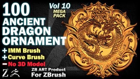 100 ZB ART Ancient Dragon Ornaments For ZBrush (IMM Brush + Curve Bursh) - Vol 10