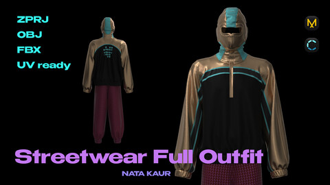 Streetwear Full Outfit/ Clo 3d/ Marvelous Designer+OBJ File + FBX File/ Digital Fashion/ Future Fashion