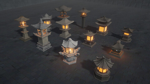 3D Model - 12 Stone Lanterns