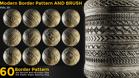 60 Modern Border Pattern til (Tileable) - ZBrush Roll Brush Zbp vol 01