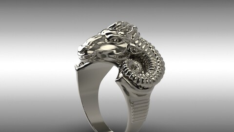 ring with ram (aries) (3D model for 3D printing and CNC)