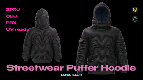 Streetwear Puffer Hoodie/ Clo 3d/ Marvelous Designer+OBJ File + FBX File/ Digital Fashion /Sportswear