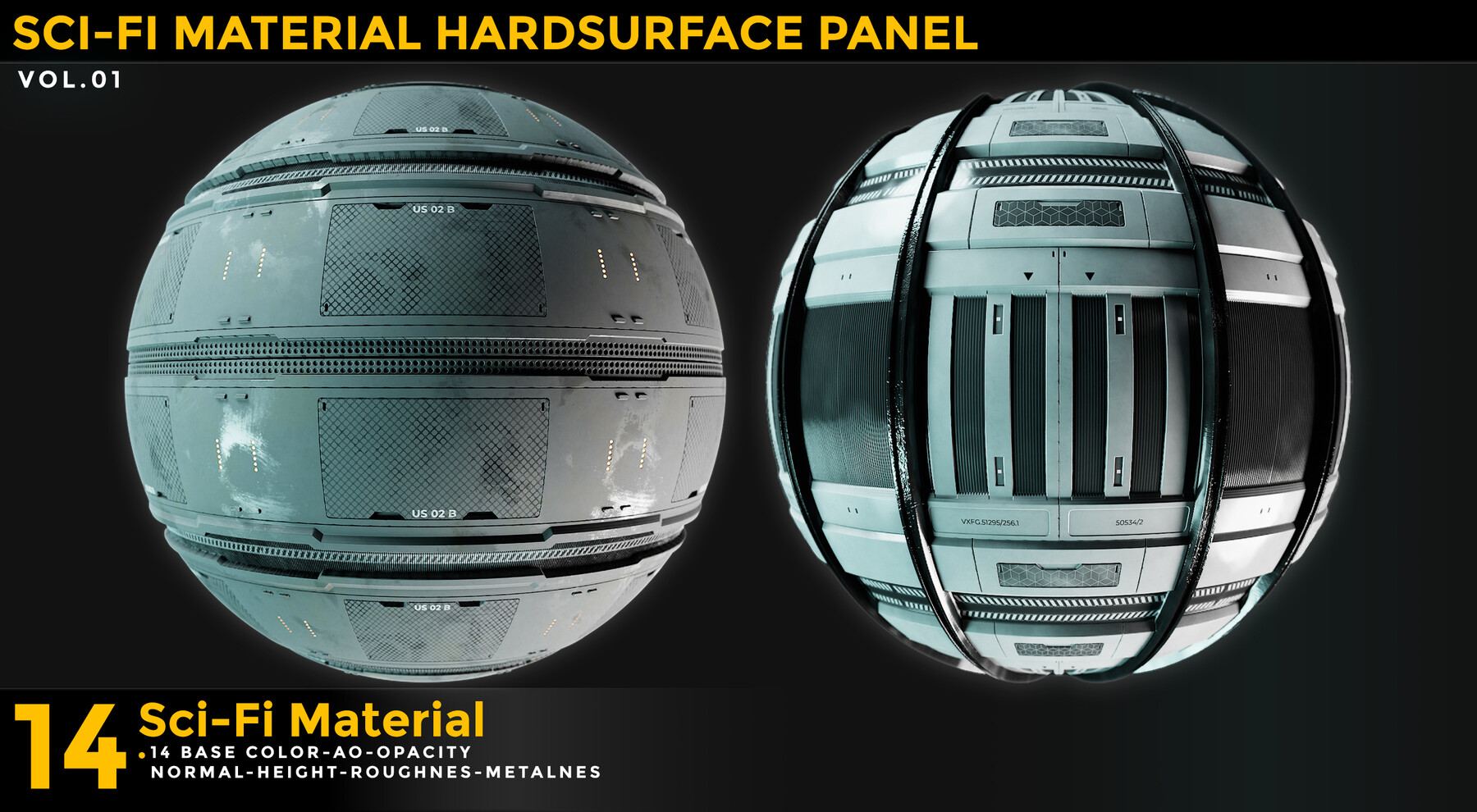 ArtStation - 14 SCIFI MATERIAL HARDSURFACE VOL 01 | Game Assets