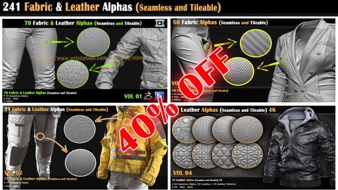 241 Fabric & Leather Alphas (Seamless and Tileable)-40% OFF