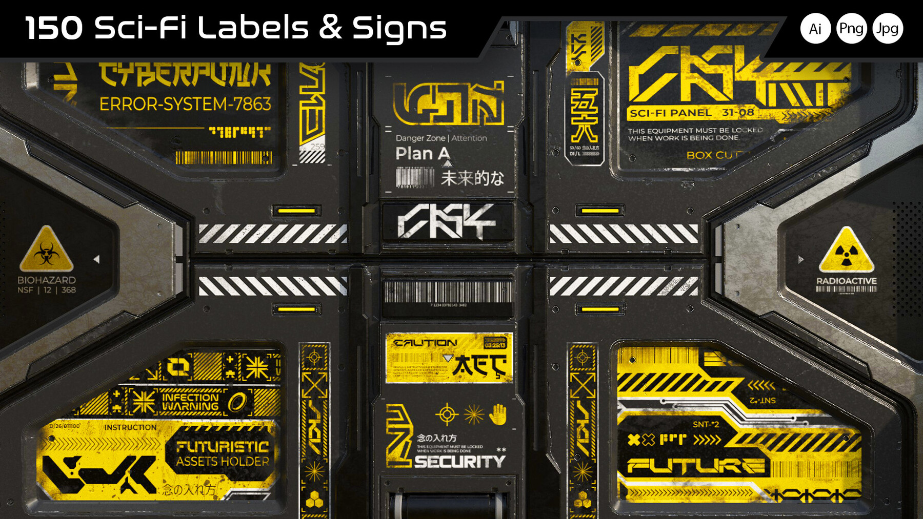 ArtStation - 150 Sci-Fi Labels & Signs (Ai, Png, Jpg) | Game Assets