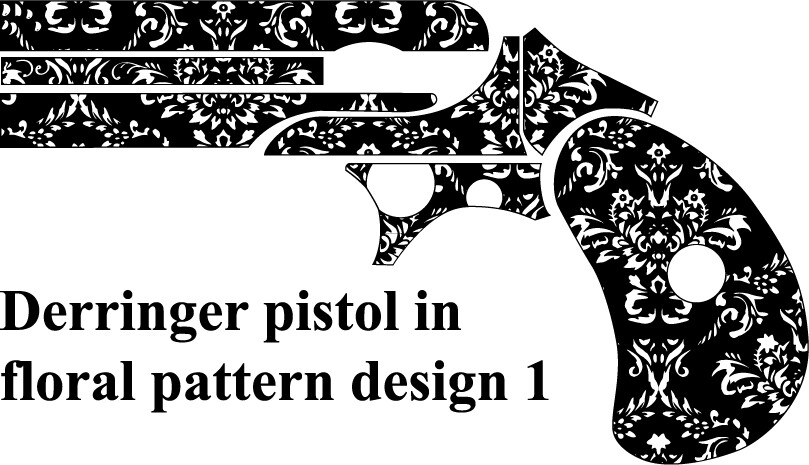 Vector Outline Derringer Pistol In Vintage Floral Patterns Vector Svg Blank Engraving Template 