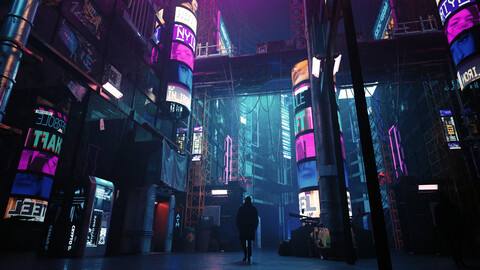 High Detail Cyberpunk City Scene 3D Blender File (Textured) + (FBX - OBJ - MTL Files)