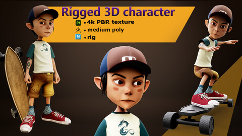 Cartoon Boy Character Rigging Facial expressions low-poly VR / AR / low-poly 3d model