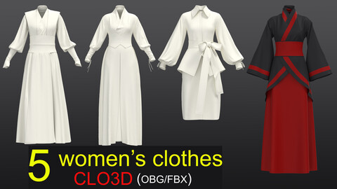 5 Women's clotheses. CLO3D /MD  (obg/fbx)