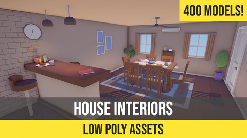 Low Poly Cartoon House Interiors - Asset for Unity 3D, Map and Models