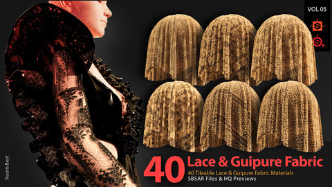 40 Tileable Lace & Guipure Fabric Materials-VOL06. SBSAR. Seamless