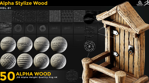 50 Stylized Wood Alpha Vol 01