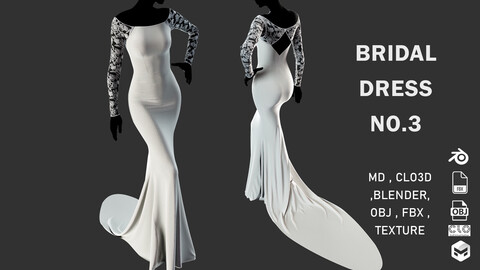 BRIDE DRESS NO.3 , Marvelous Designer, Projects Files: Zprj ,BLENDER, OBJ , FBX , Highpoly , Texture 2k