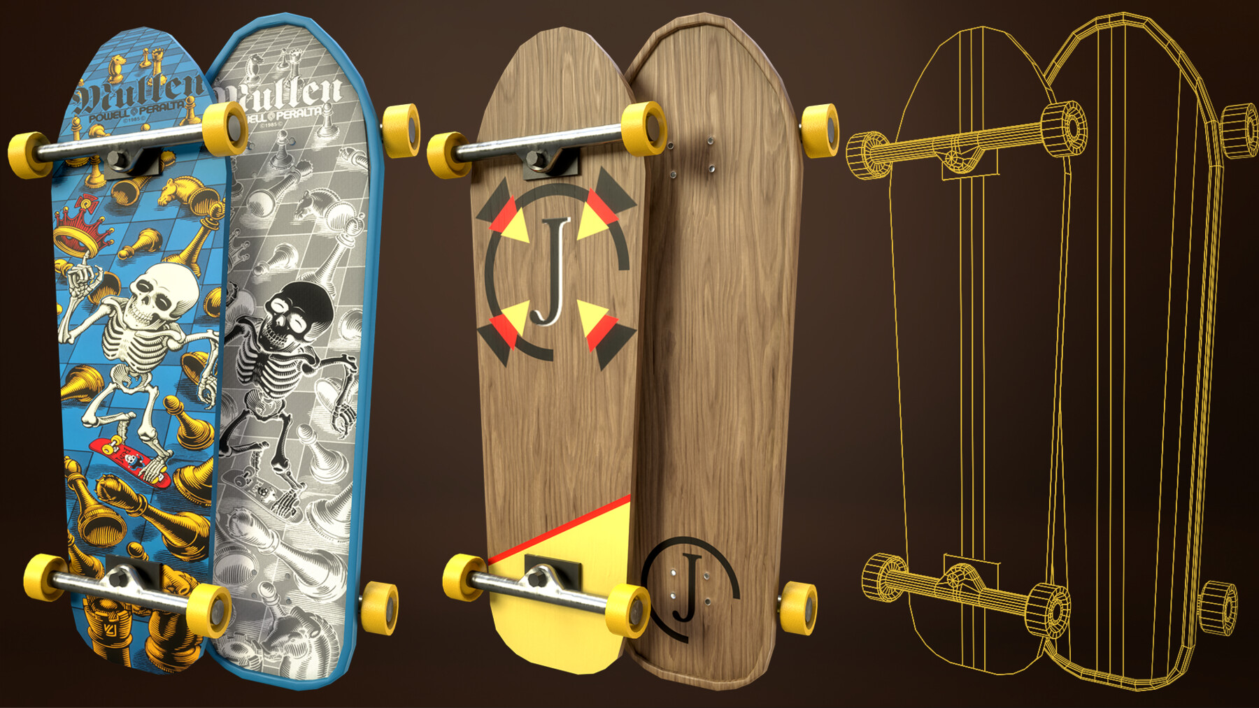 3D model Skateboard Stylized Pack 4 VR / AR / low-poly