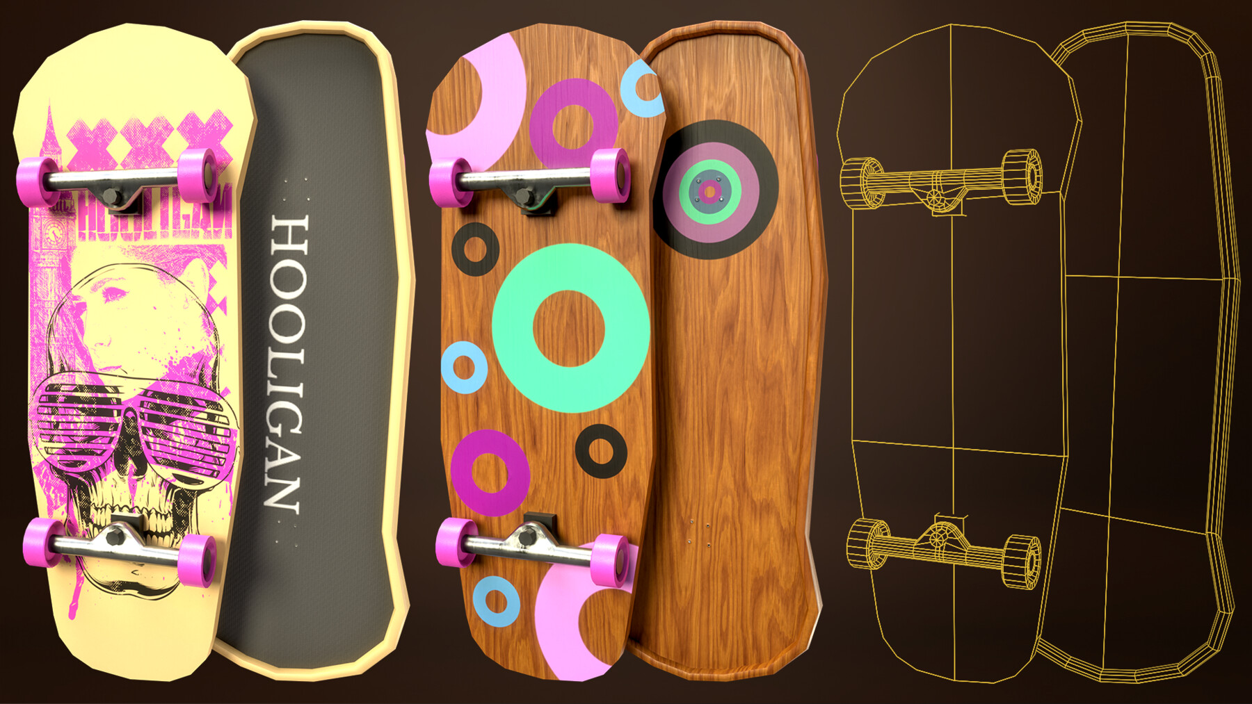 3D model Skateboard Stylized Pack 4 VR / AR / low-poly