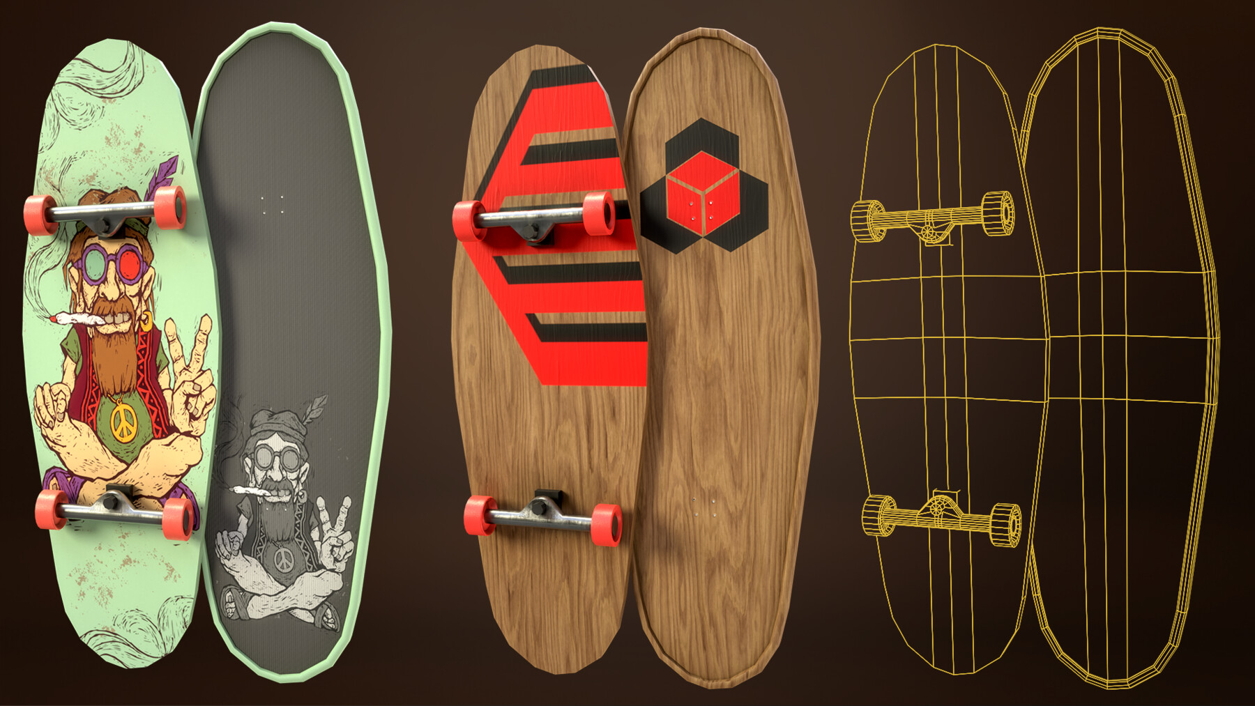 3D model Skateboard Stylized Pack 4 VR / AR / low-poly