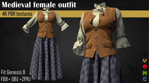 Medieval renaissance female clothes Fbx +Obj +Zprj