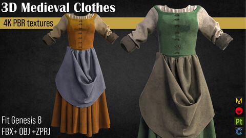 Medieval renaissance farmer clothes (Fbx, Obj, Zprj, 4K PBR textures)