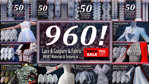 960 Material Library: Lace & Guipure & Fabric & Texture & Alpha File