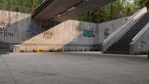 Urban Under Bridge Scene 3D Blender File (Textured) + (FBX - OBJ - MTL Files)