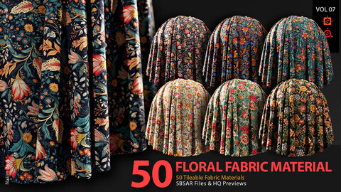 50 Tileable Floral Fabric Materials-VOL07. SBSAR.