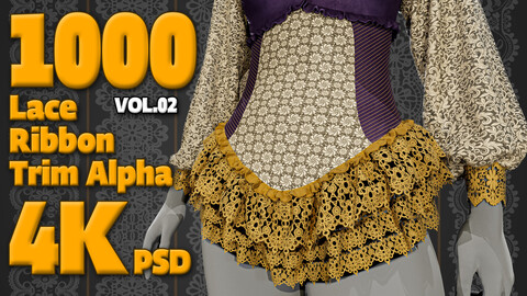 1000 Lace Ribbon Trim Alpha + 4K + PSD + High Quality Vol.02