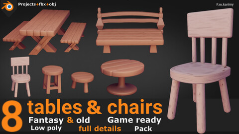 8 tables and chairs. Fantasy & old