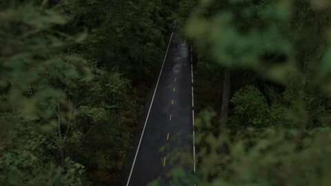 Realistic Forest Road Scene 3D Blender File (Textured)
