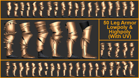 50 Leg Armor Pack Highpoly and Lowpoly (With UVs)