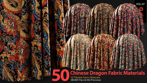 50 Tileable Chinese Dragon Fabric Materials-VOL08. SBSAR