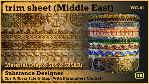 Trim Sheet Pattern Material (Middle East -Persian) - VOL 01 - Maps & SBS & SBsar