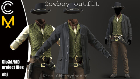 Cowboy outfit. Marvelous Designer/Clo3d project + OBJ.