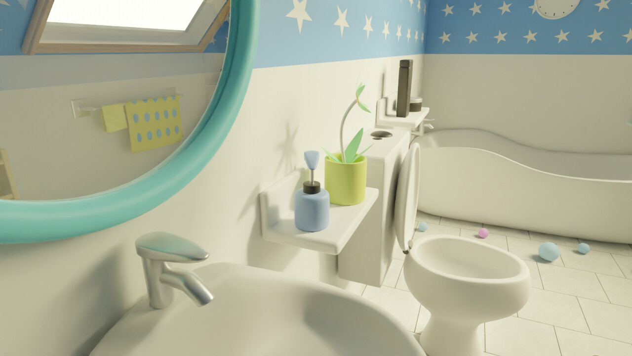 Artstation - Stylish Bathroom Cartoon Style 3d Model 