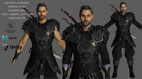 AAA 3D OLD BEARDED MALE FIGHTER or KNIGHT or WARRIOR - REALISTIC RIGGED GAME READY CHARACTER
