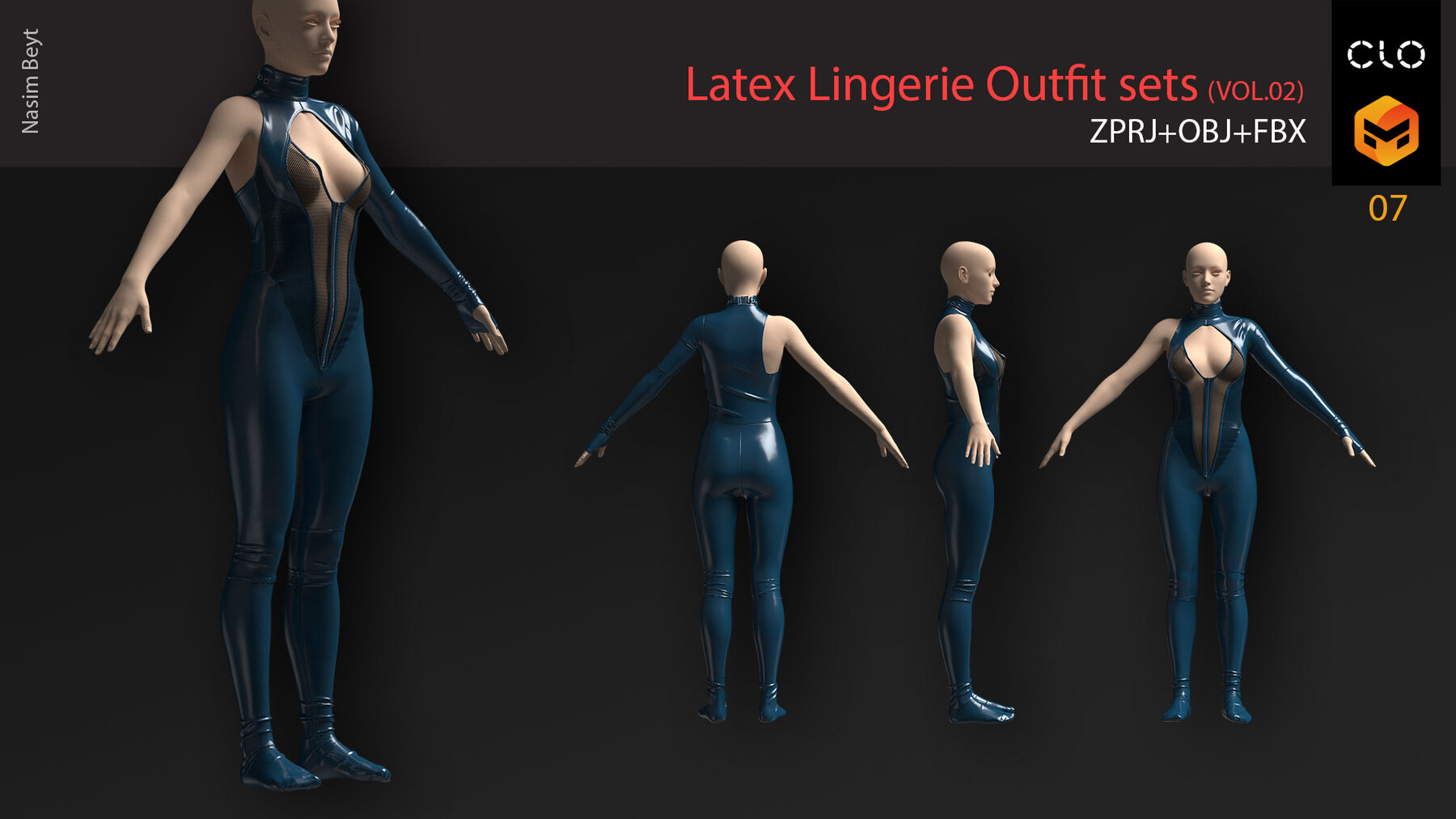 ArtStation - 10 Latex Lingerie Outfit sets (VOL.02). CLO3D, MD PROJECTS+OBJ+FBX