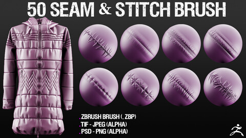 50 Seam & Stitch Brushes (4k) + Alpha Map