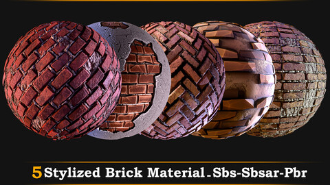 5 Stylized Brick Material-Sbs Sbsar Pbr