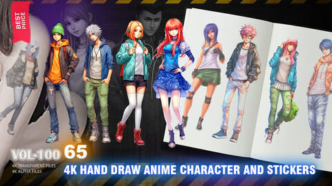 65 4K HAND DRAWN ANIME CHARACTERS AND STICKERS - HIGH END QUALITY RES - (ALPHA & TRANSPARENT) - VOL100