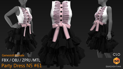 Lolita Dress _ Party Dress N5 #61 _ MarvelousDesigner/CLO Project Files+fbx+obj+mtl _ Genesis8Female