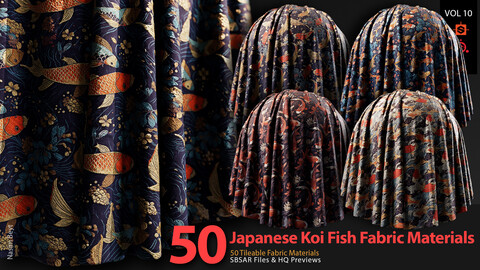 50 Tileable Japanese Koi Fish Fabric Materials-VOL10. SBSAR