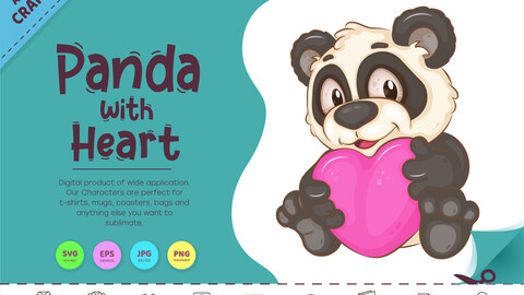 Cartoon Panda with Heart. Clipart.