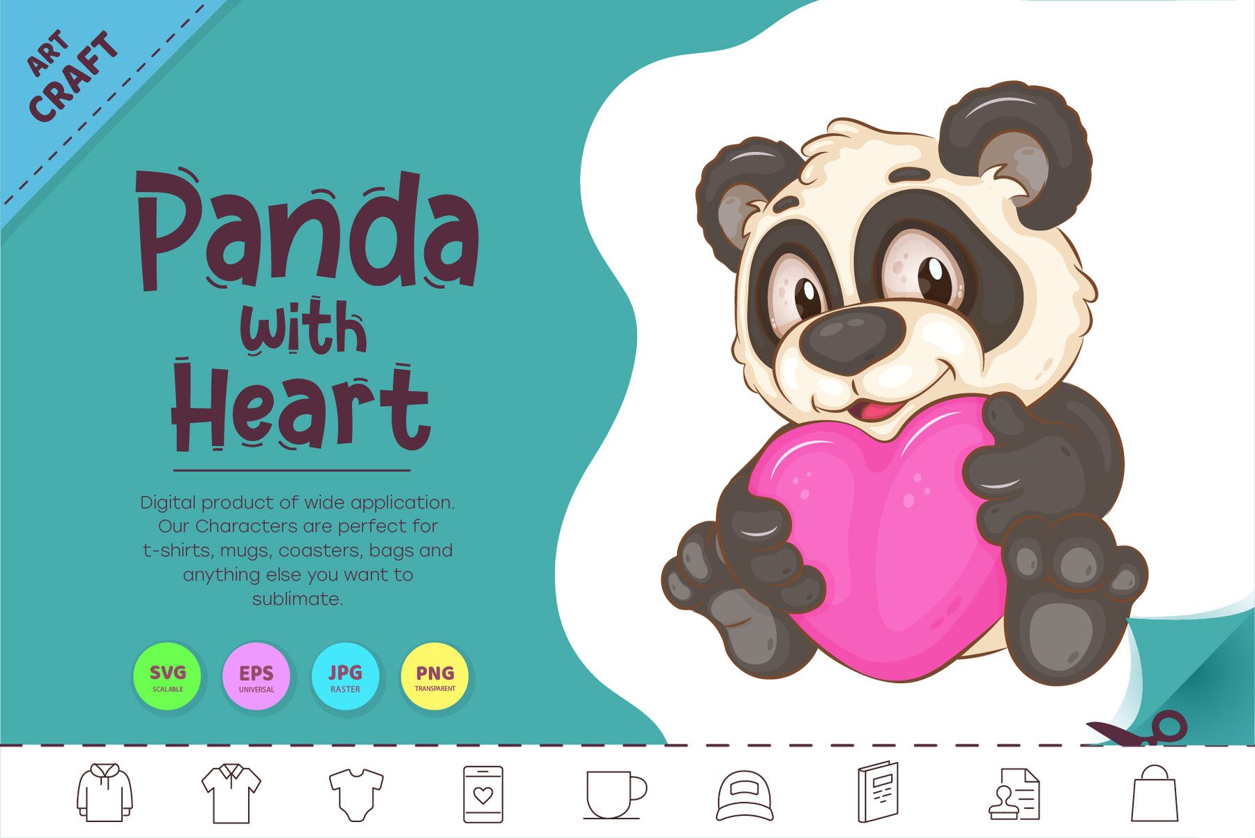 Artstation Cartoon Panda With Heart Clipart Artworks 3319