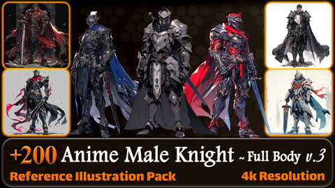200 Anime Male Knight (Full Body) Reference Pack | 4K | v.3
