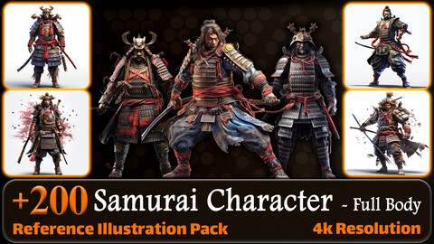 200 Samurai Character (Full Body) Reference Pack | 4K | v.11
