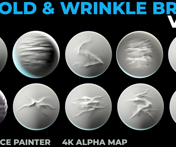 Artstation 50 Folds And Wrinkle Brush Vol 2 Substance Painter 4k